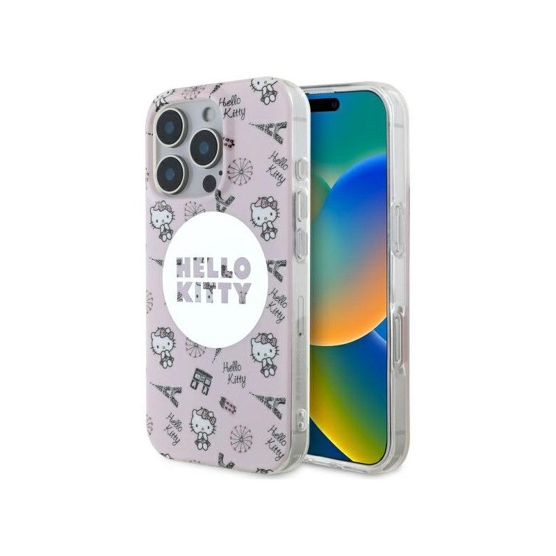 Kryt Hello Kitty IML All Over Paris pro iPhone 16 Pro - růžový