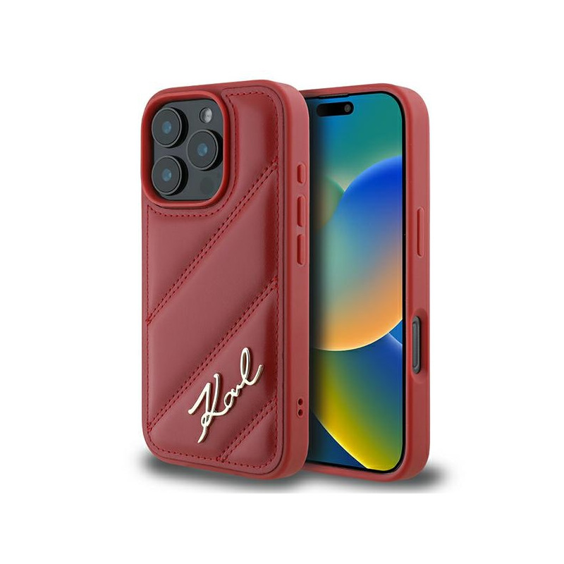 Kryt Karl Lagerfeld QUILTED SIGNATURE pro iPhone 16 Pro - červený