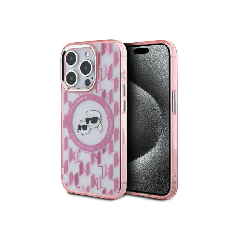 Kryt Karl Lagerfeld IML MONOGRAM Karl & Choupette Head pro iPhone 15 Pro Max - růžový