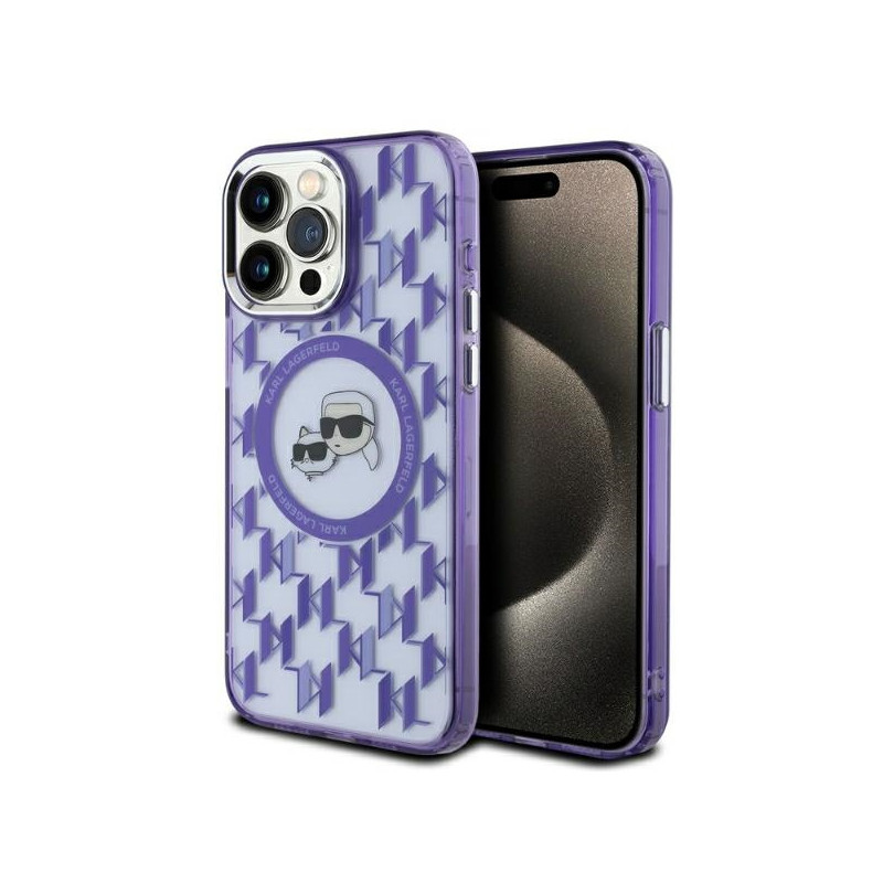 Kryt Karl Lagerfeld IML Monogram Karl & Choupette Head pro iPhone 15 Pro Max - fialová