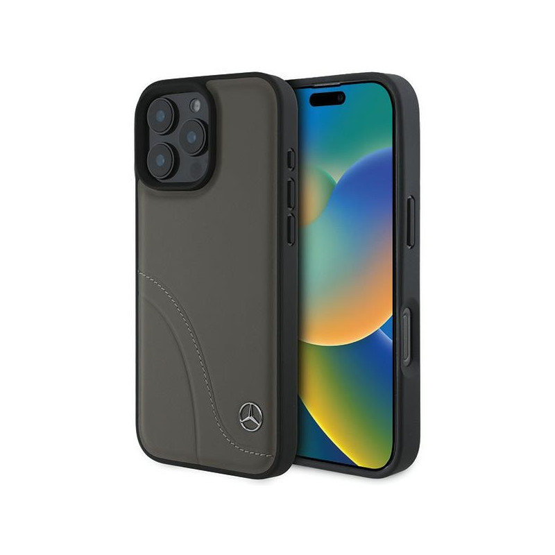 Kryt Mercedes MB CURVED STITCHES pro iPhone 16 Pro Max - hnědý