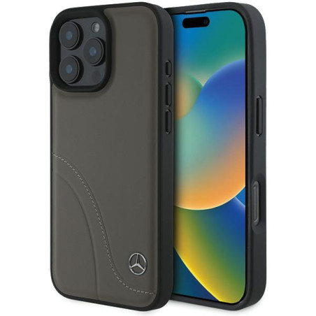 Kryt Mercedes MB CURVED STITCHES pro iPhone 16 Pro Max - hnědý