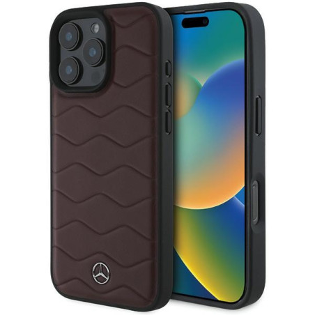 Pouzdro Mercedes MB WAVES Leather iPhone 16 Pro Max červené