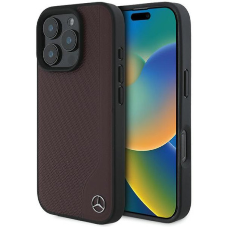 Kryt Mercedes MB WOOD MagSafe pro iPhone 16 Pro - červený