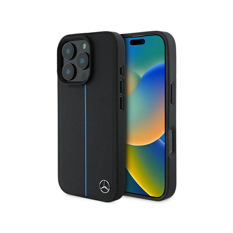 Kryt Mercedes MB Blue Line Leather MagSafe pro iPhone 16 Pro - černý