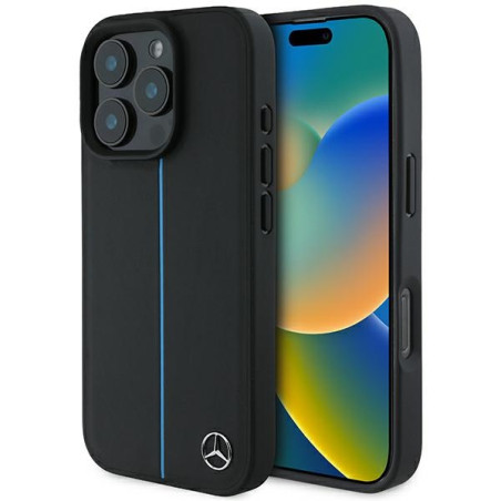 Kryt Mercedes MB Blue Line Leather MagSafe iPhone 16 Pro černý