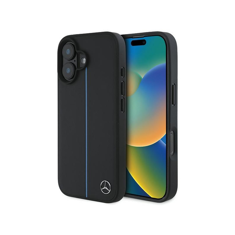 Kryt Mercedes MB Blue Line Leather MagSafe pro iPhone 16 - černý
