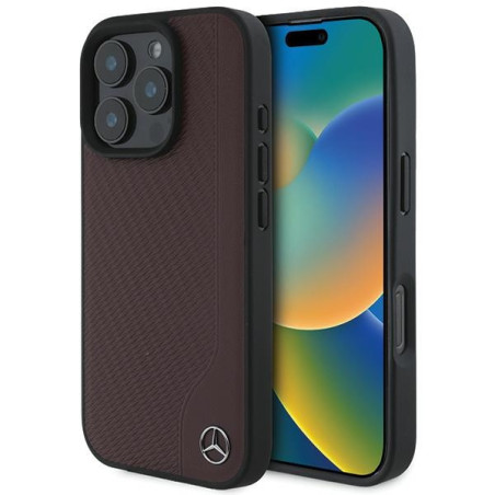 Kryt Mercedes MB WOOD MagSafe pro iPhone 16 Pro Max - červený