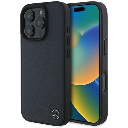 Kryt Mercedes MB WOOD pro iPhone 16 Pro Max – modrá