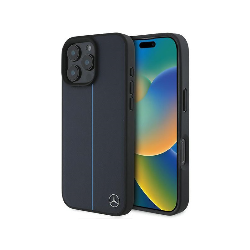 Kryt Mercedes MB Blue Line Leather MagSafe pro iPhone 16 Pro Max - námořnicky modrá