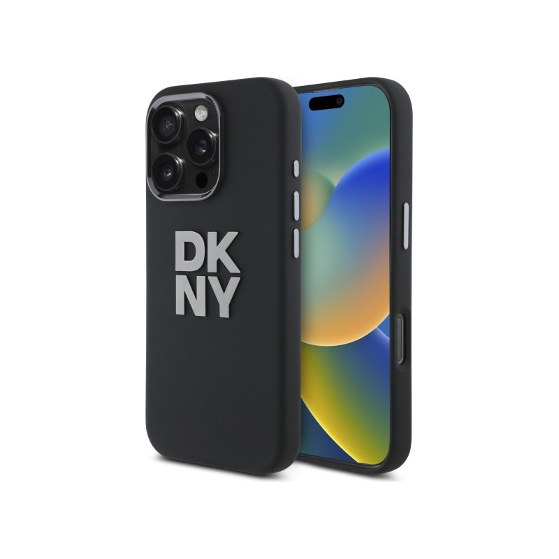 Kryt DKNY LIQUID SILICONE METAL Logo pro iPhone 16 Pro - černá