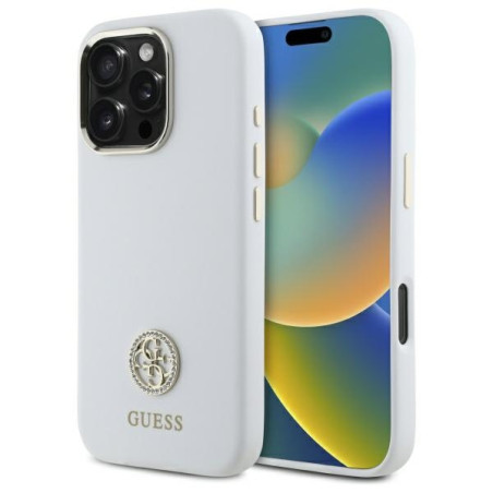 Kryt Guess SILICONE LOGO STRASS 4G iPhone 16 Pro - bílá