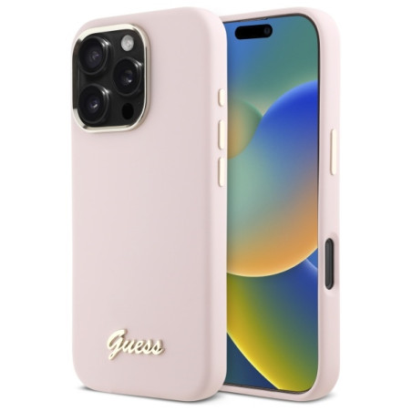 Kryt Guess Silicone Script pro iPhone 16 Pro - růžová
