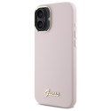 Kryt Guess Silicone Script Metal Logo pro iPhone 16 Plus pink