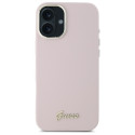 Kryt Guess Silicone Script Metal Logo pro iPhone 16 Plus pink
