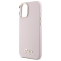 Kryt Guess Silicone Script Metal Logo pro iPhone 16 Plus pink