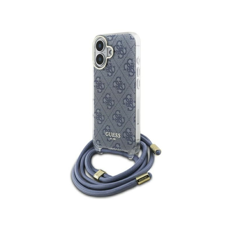 Kryt/pouzdro na mobil Guess Crossbody Cord 4G PRINT pro iPhone 16 - modrý
