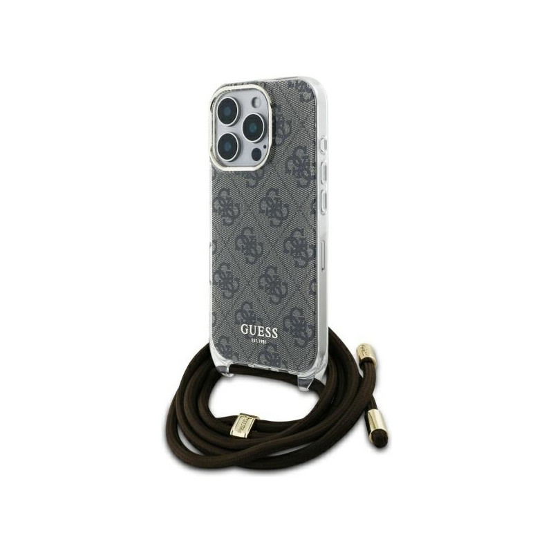 Kryt / pouzdro Guess Crossbody Cord 4G Print pro iPhone 16 Pro Max - hnědý