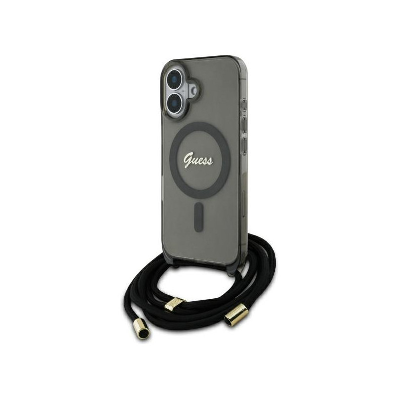 Kryt Guess Crossbody Cord SCRIPT pro iPhone 16 - černý
