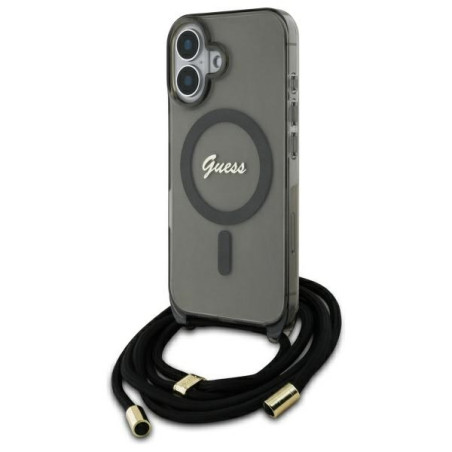 Kryt Guess Crossbody Cord SCRIPT pro iPhone 16 - černý