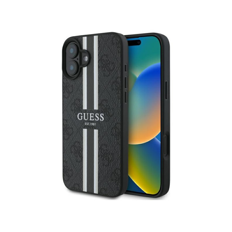 Kryt Guess 4G PRINTED STRIPES pro iPhone 16 - black