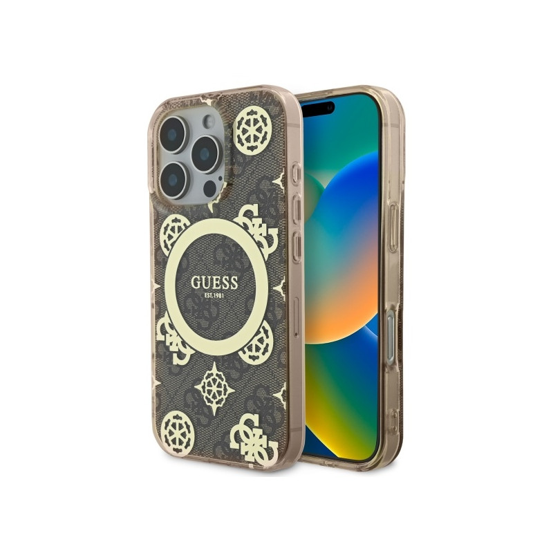 Kryt Guess IML Peony ON pro iPhone 16 Pro Max - hnědý