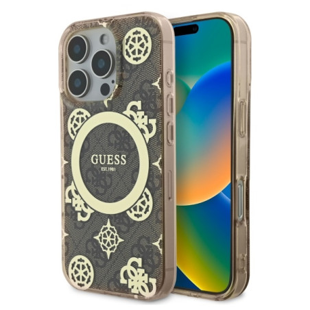 Kryt Guess IML Peony ON pro iPhone 16 Pro Max - hnědý