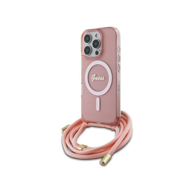 Kryt Guess CROSSBODY CORD pro iPhone 16 Pro Max - růžový