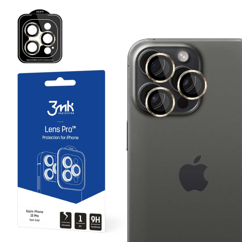 Ochranný kryt objektivu 3mk Lens Protection Pro pro iPhone 15 Pro - zlatý rám