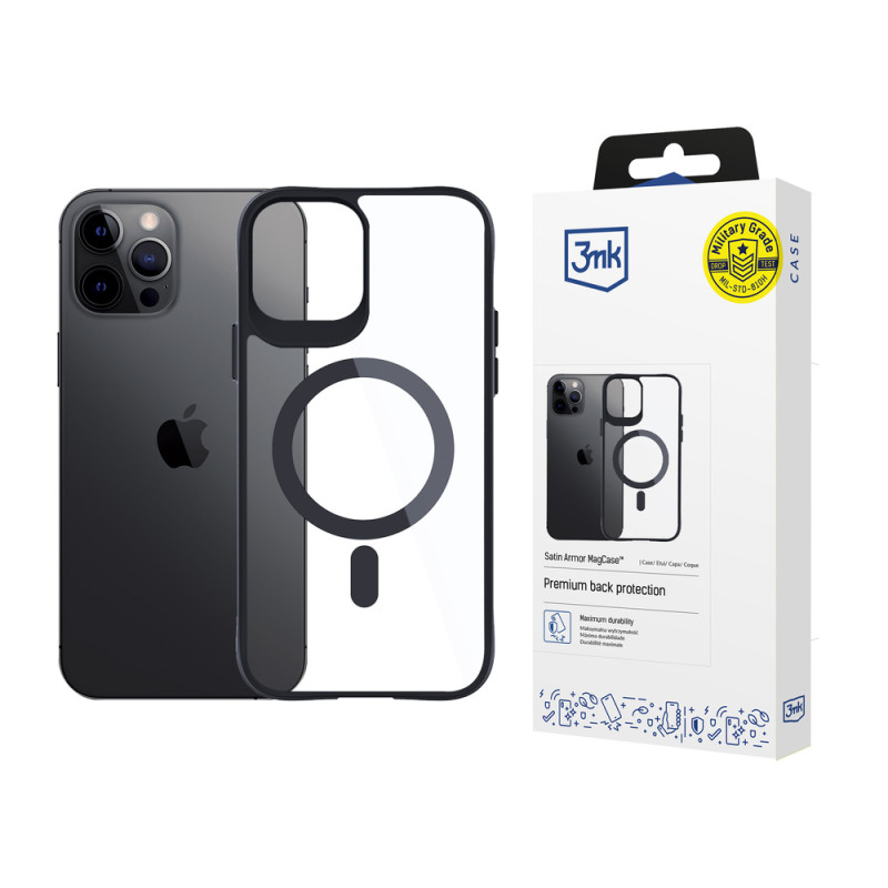 Kryt 3mk Protection Satin Armor MagCase pro iPhone 12 Pro Max - clear s černým rámečkem