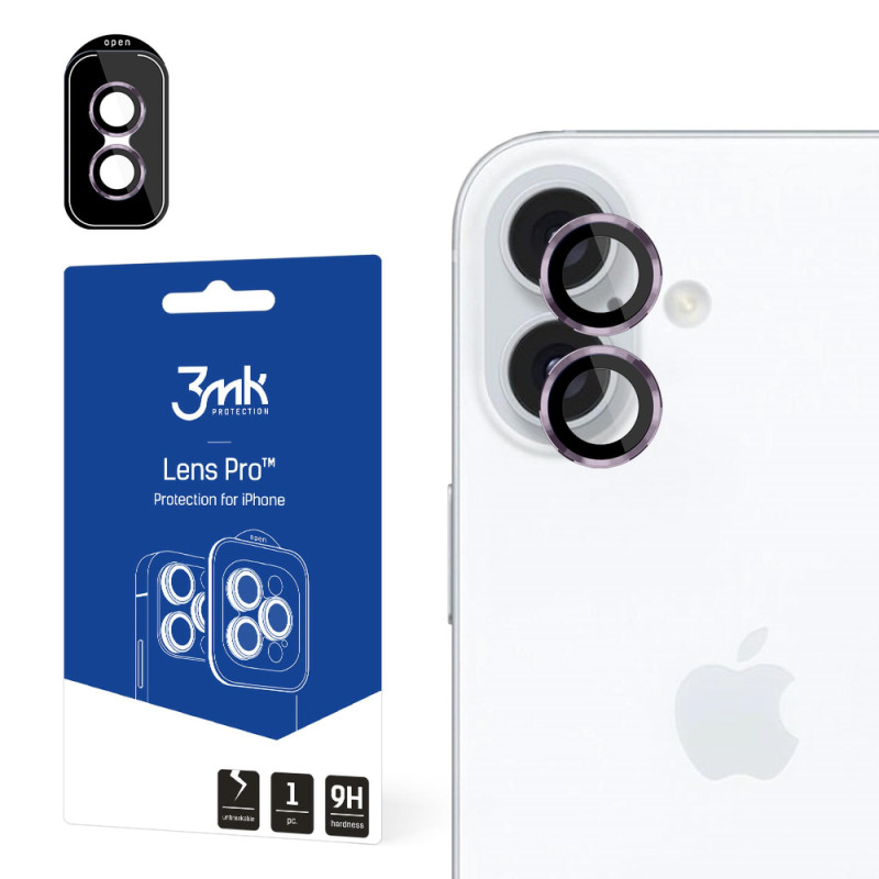 Ochranná kamera clona 3mk Lens Protection Camera Cover pro iPhone 16 / 16 Plus - růžový rám