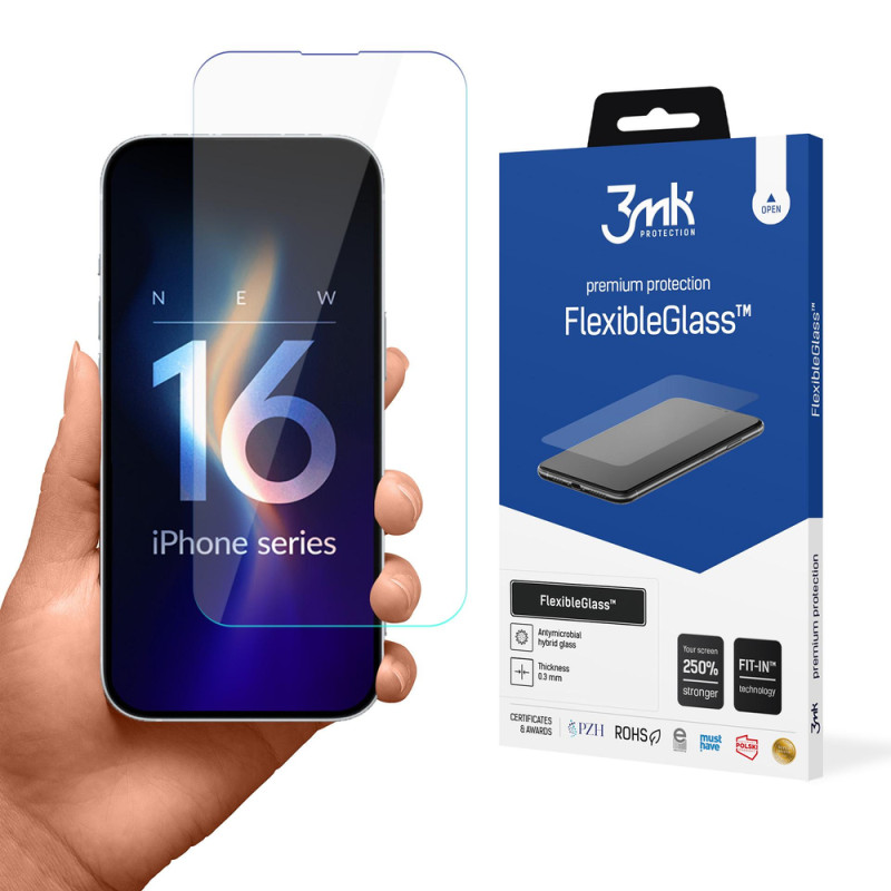 Ochranné sklo 3mk FLEXIBLEGLASS pro iPhone 16 Plus - transparentní