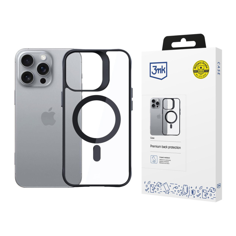 Kryt 3mk SATIN ARMOR MagCase pro iPhone 16 Pro - clear s černým rámečkem