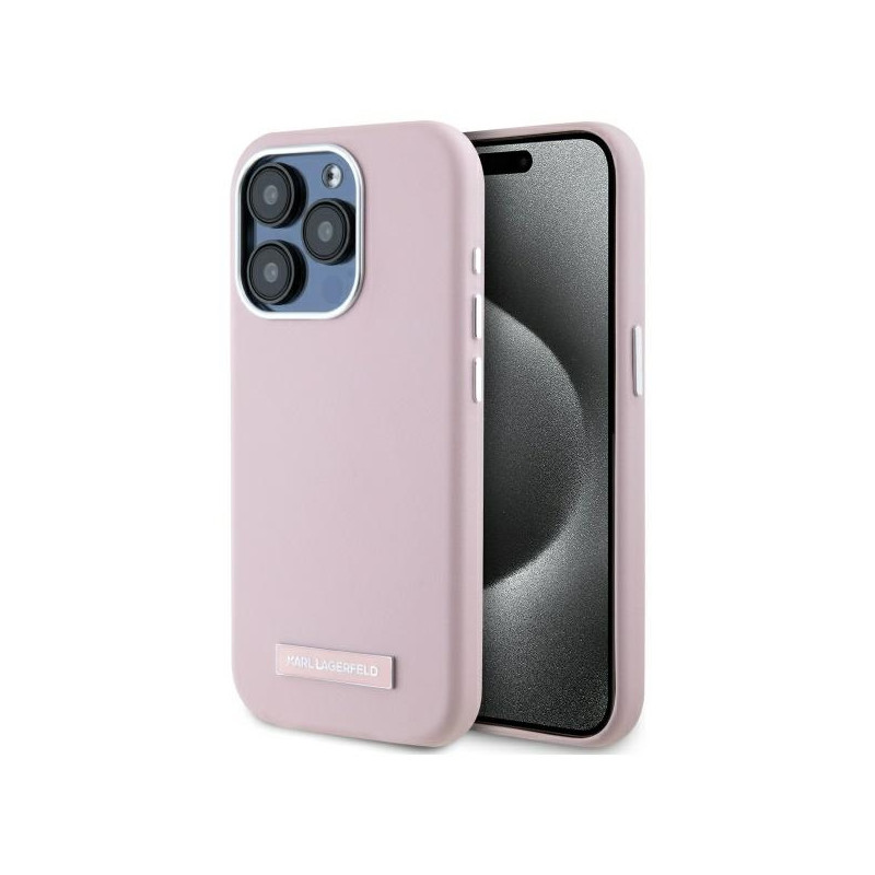 Kryt Karl Lagerfeld FW Metal Plate pro iPhone 15 Pro Max - růžová