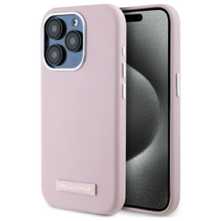 Kryt Karl Lagerfeld FW Metal Plate pro iPhone 15 Pro Max – růžová