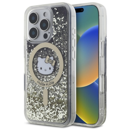 Kryt Hello Kitty LIQUID GLITTER FEVER iPhone 16 Pro - zlatý