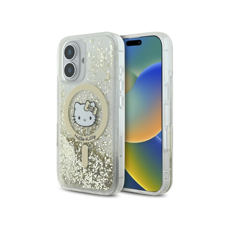 Kryt Hello Kitty LIQUID GLITTER FEVER pro iPhone 16 - zlatý