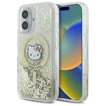 Kryt Hello Kitty LIQUID GLITTER FEVER iPhone 16 - zlatý