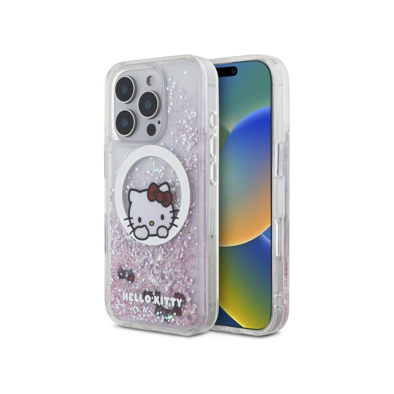 Kryt Hello Kitty LIQUID GLITTER SWEET KITTY BOWS pro iPhone 16 Pro Max - bílý