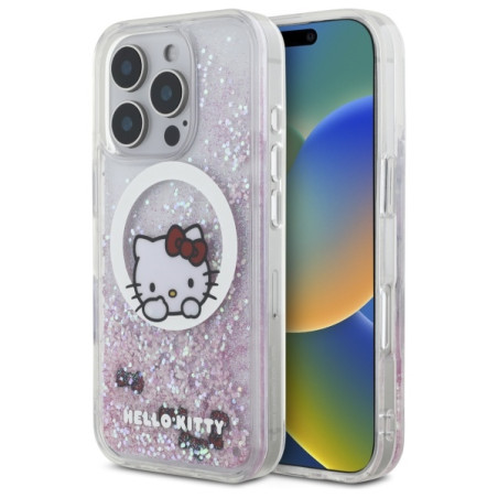 Kryt Hello Kitty Liquid Glitter pro iPhone 16 Pro Max - bílý