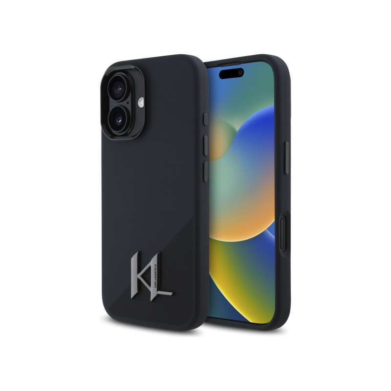 Kryt Karl Lagerfeld SILICONE SHADOW METAL pro iPhone 16 - černý