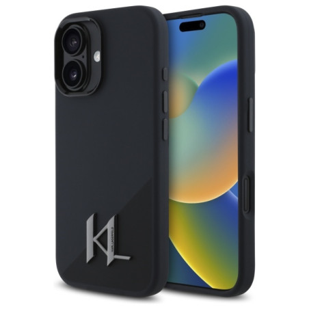 Kryt Karl Lagerfeld SILICONE SHADOW METAL pro iPhone 16 – černý