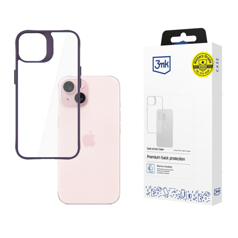 Kryt 3mk SATIN ARMOR CASE+ pro iPhone 15 - transparentní fialový