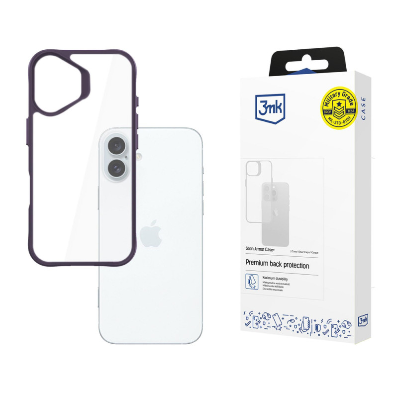 Kryt 3mk SATIN ARMOR CASE+ pro iPhone 16 Plus - transparentní/fialová