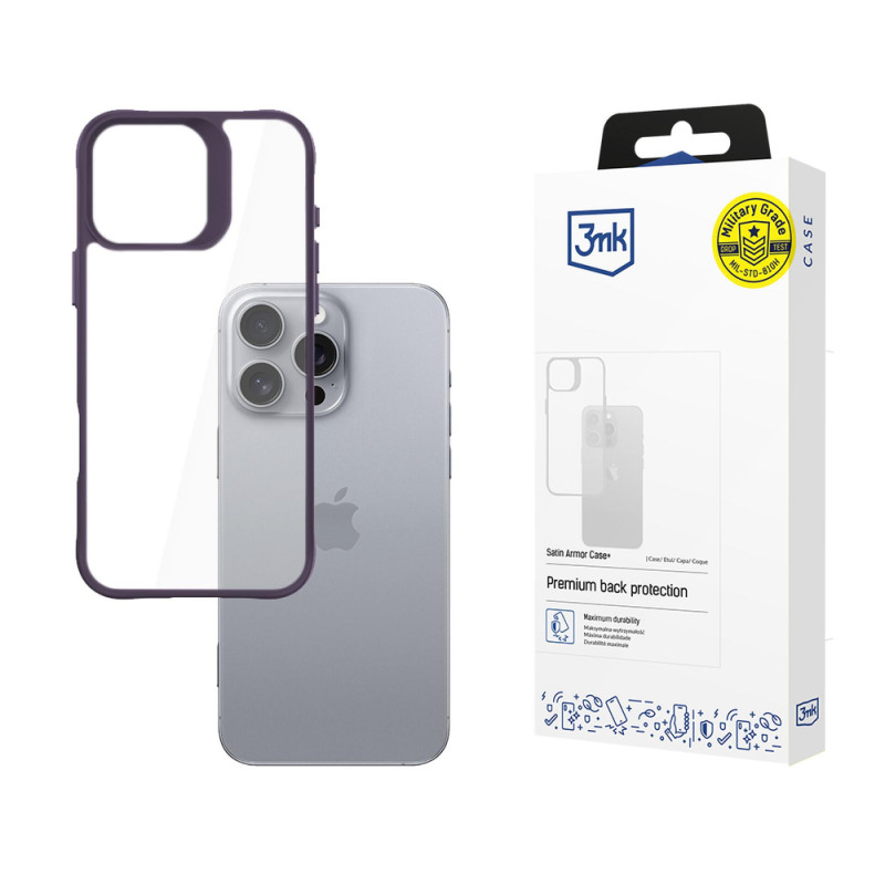 Kryt 3mk SATIN ARMOR CASE+ pro iPhone 16 Pro Max - transparentní fialová (purple)