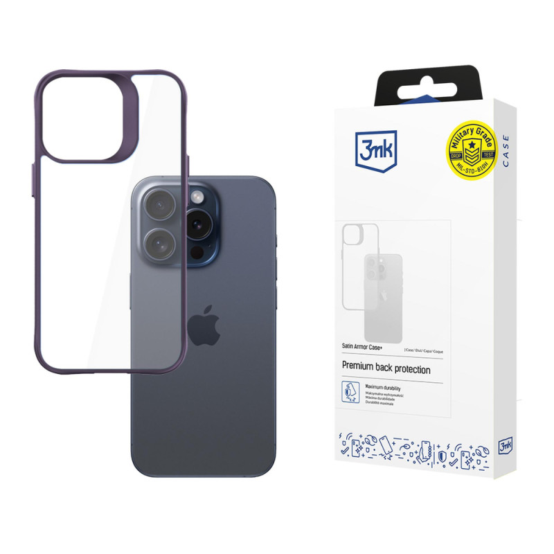 Kryt 3mk Satin Armor Case+ pro iPhone 15 Pro Max - fialová transparentní