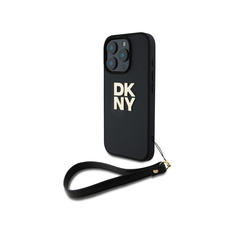 Kryt DKNY WRIST STRAP STOCK LOGO pro iPhone 16 Pro - černý