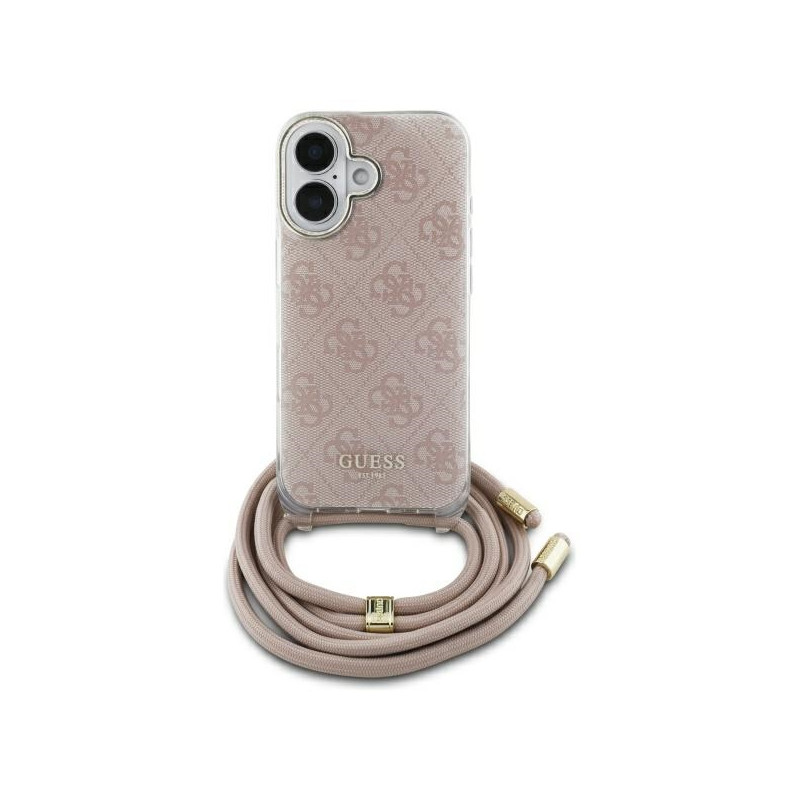 Kryt Guess Crossbody Cord 4G Print pro iPhone 16 - růžový