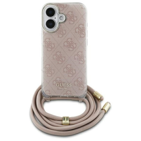 Kryt Guess Crossbody Cord 4G Print iPhone 16 - růžový