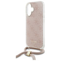 Kryt Guess Crossbody Cord 4G Print iPhone 16 - růžový